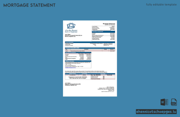 Beispielansicht eines Hypothekenauszugs der Bank von Bagdad (Word- und PDF-Format)